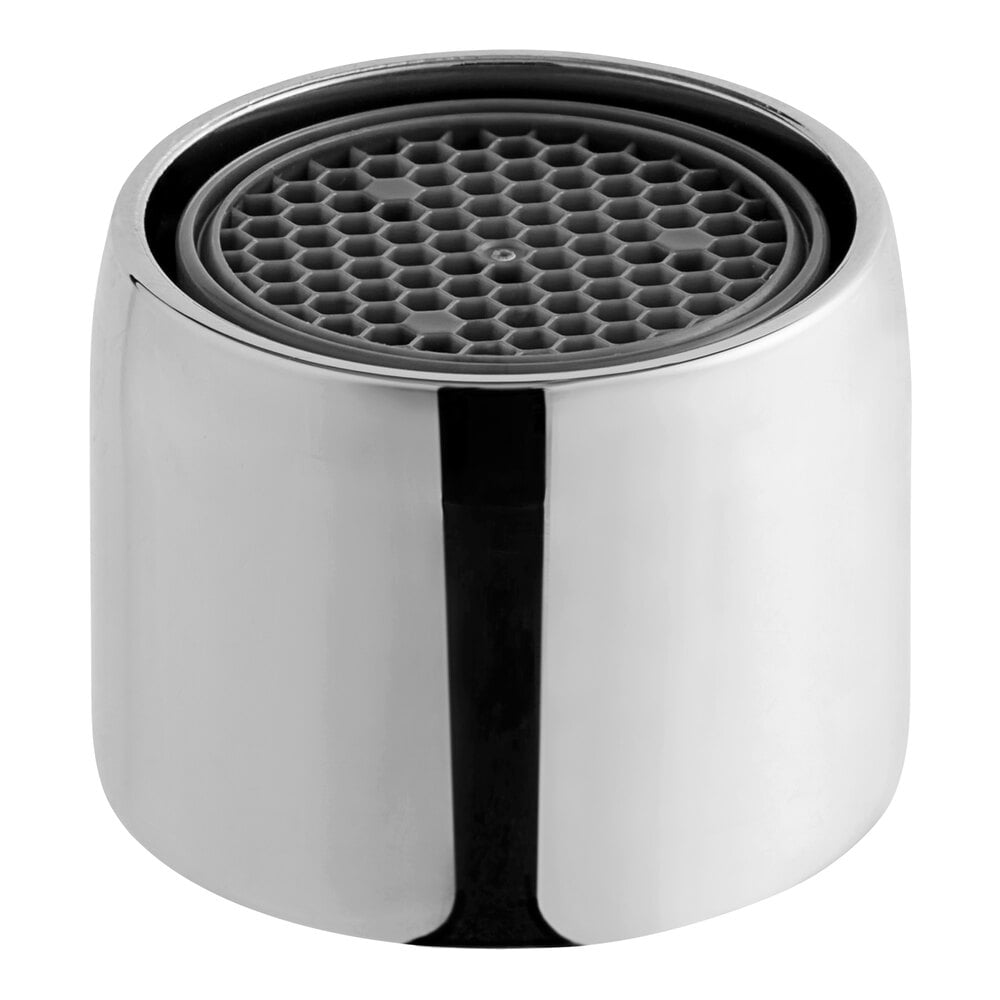 A round silver Waterloo aerator with a hole in the middle.