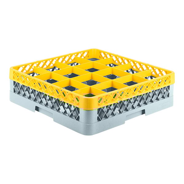 16-Compartment Gray Full-Size Glass Rack with 1 Yellow Extender