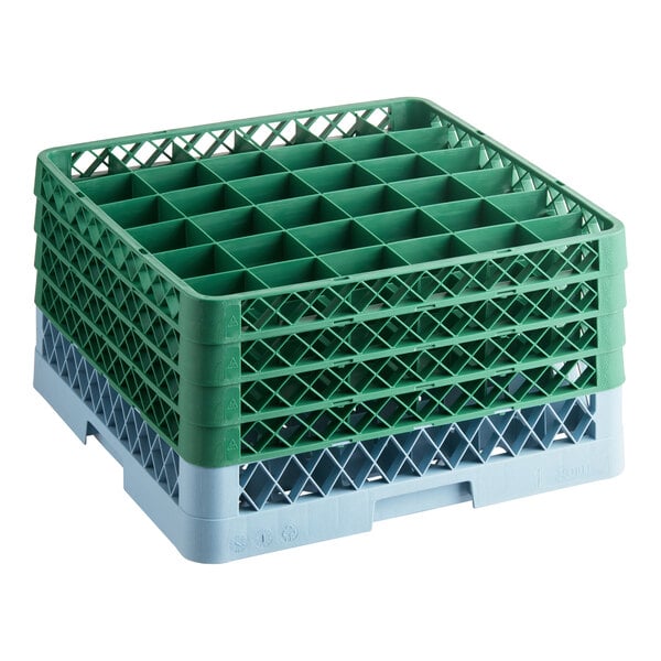 36-Compartment Gray Full-Size Glass Rack with 4 Green Extenders