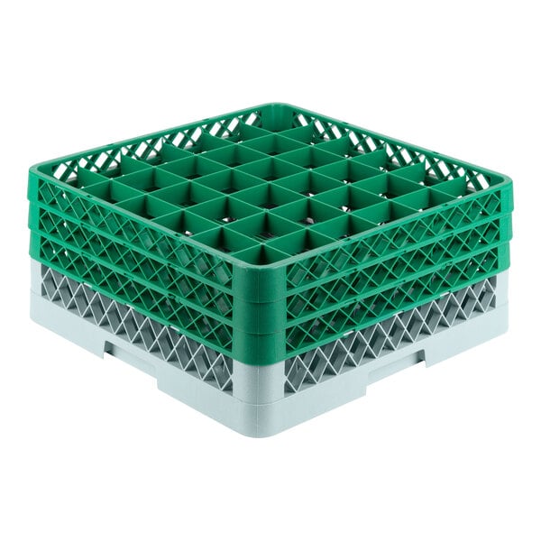 36-Compartment Gray Full-Size Glass Rack with 3 Green Extenders