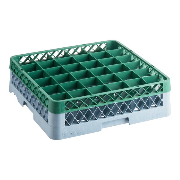 36-Compartment Gray Full-Size Glass Rack with 1 Green Extender