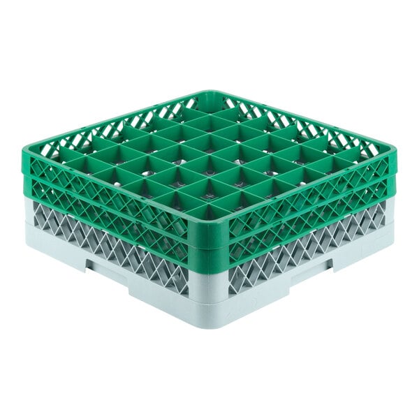 36-Compartment Gray Full-Size Glass Rack with 2 Green Extenders