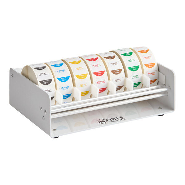 Elevated 7-Slot Dispenser with 7 Removable 1" Day of the Week Label Rolls