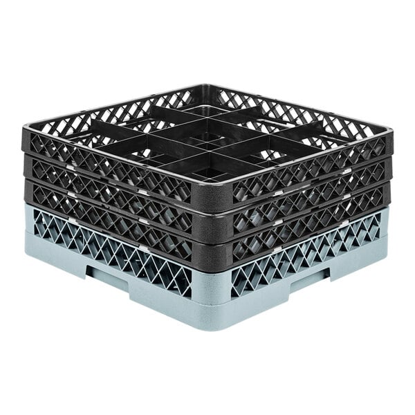 9-Compartment Gray Full-Size Glass Rack with 3 Black Extenders