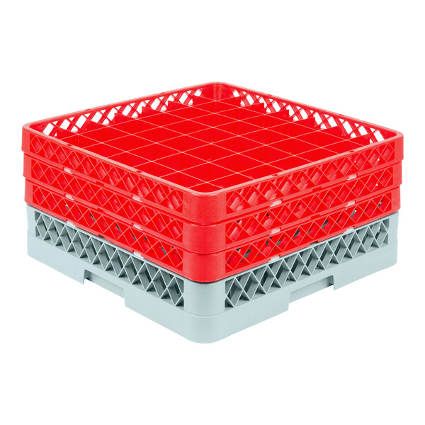 49-Compartment Gray Full-Size Glass Rack with 3 Red Extenders