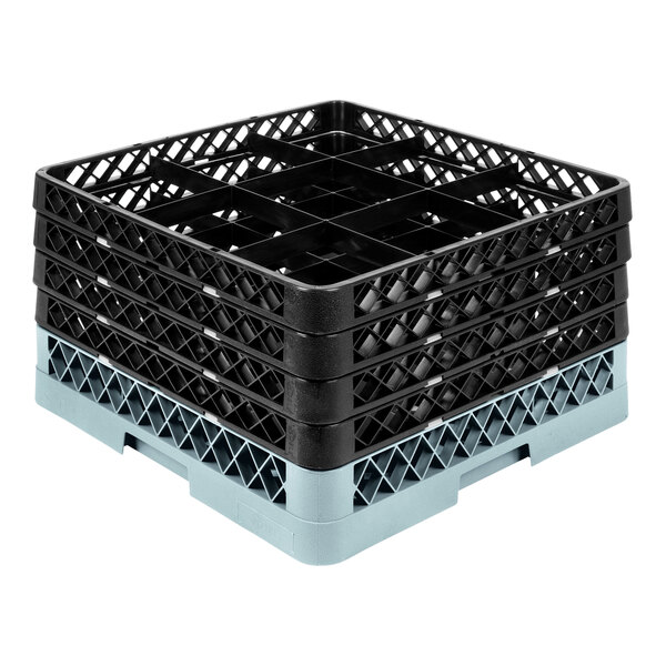 9-Compartment Gray Full-Size Glass Rack with 4 Black Extenders