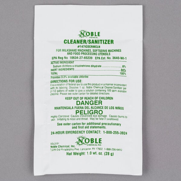 1 oz. Concentrated Soft Serve Ice Cream Machine Powdered Cleaner / Sanitizer Packet - 100/Case