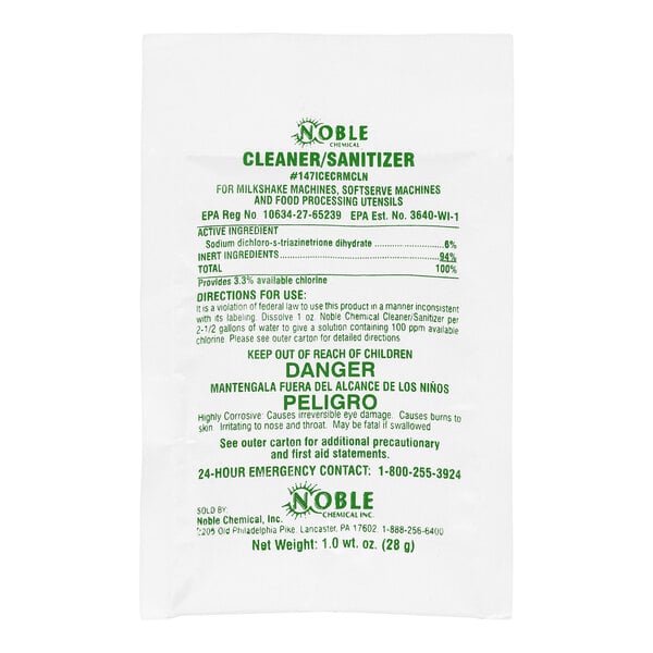 2697296 1 oz. Concentrated Soft Serve Ice Cream Machine Powdered Cleaner / Sanitizer Packet - 100/Case