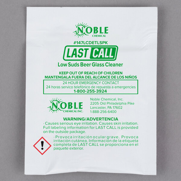 Chemical 0.5 oz. Last Call Concentrated Low Suds Powdered Bar Glass Cleaner Packet - 100/Case