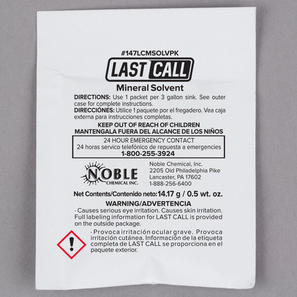 Chemical 0.5 oz.  Concentrated Mineral Solvent Powdered Bar Glass Cleaner Packet - 100/Case