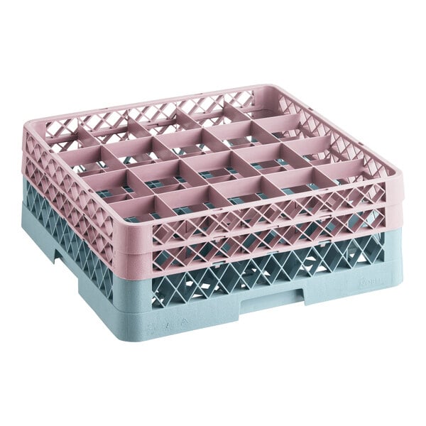 20-Compartment Gray Full-Size Glass Rack with 2 Brown Extenders