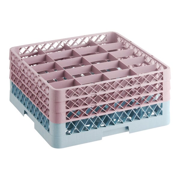 20-Compartment Gray Full-Size Glass Rack with 3 Brown Extenders