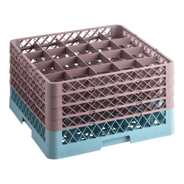 20-Compartment Gray Full-Size Glass Rack with 4 Brown Extenders