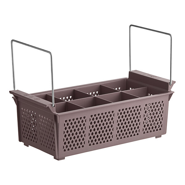 8 Compartment Half Size Brown Flatware Rack with Handles
