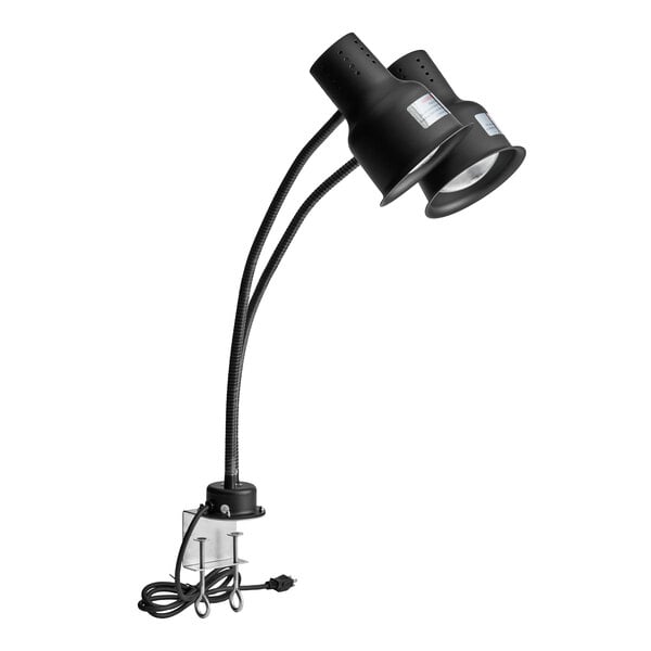 24" Black Dual Arm Stainless Steel Heat Lamp with  PCLMPSS Stainless Steel Clamp - 120V, 500W