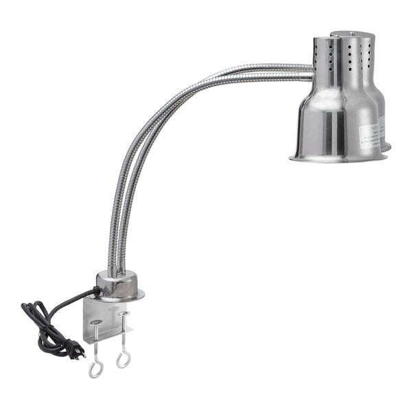 24" Dual Arm Stainless Steel Heat Lamp with  PCLMPSS Stainless Steel Clamp - 120V, 500W