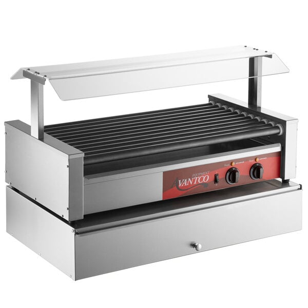 50 Hot Dog Non-Stick Roller Grill with Pass-Through Canopy and 144 Bun Cabinet