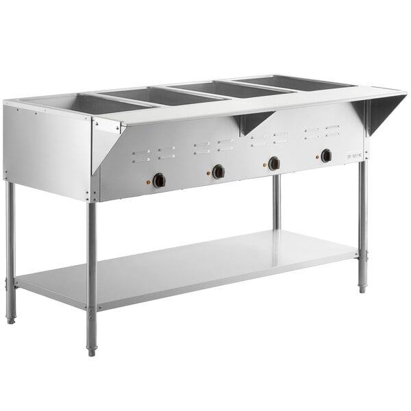 Four Pan Open Well Electric Steam Table with Undershelf - 120V, 2000W