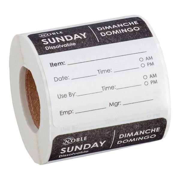 Sunday 2" x 2" Dissolvable Day of the Week Label - 250/Roll