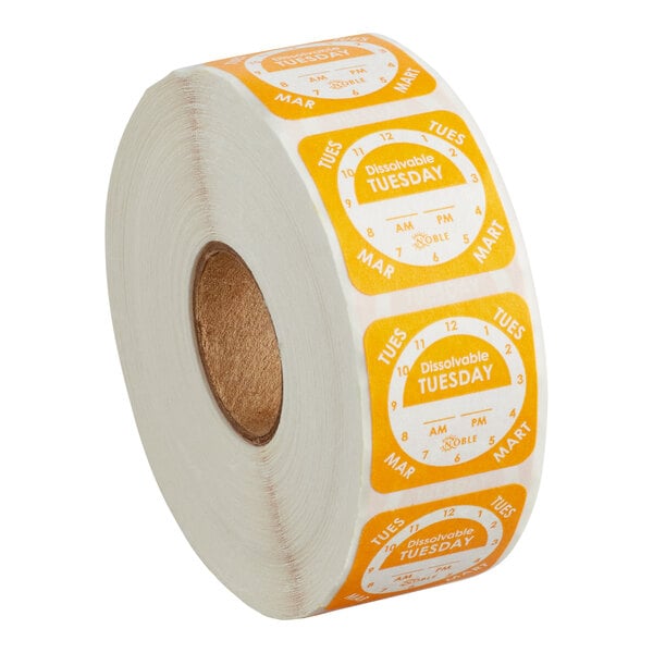 Tuesday 1" Dissolvable Day of the Week Clock Label - 1,000/Roll