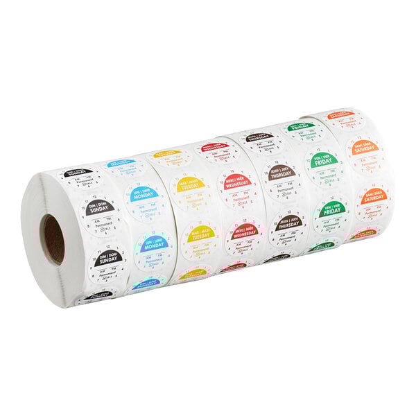 1" Permanent Day of the Week Clock Label Rolls