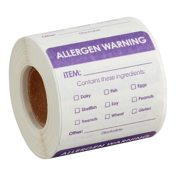 2" x 2" Dissolvable Big 8 Allergens Label - 250/Roll