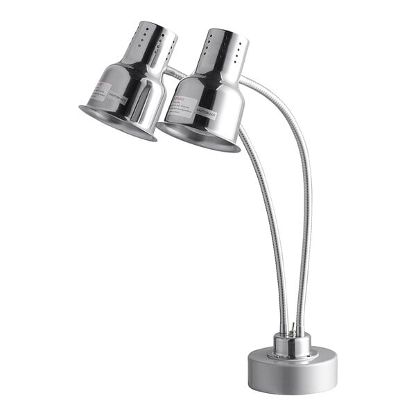 24" Stainless Steel Dual Arm Flexible Heat Lamp with Weighted Base - 120V, 500W