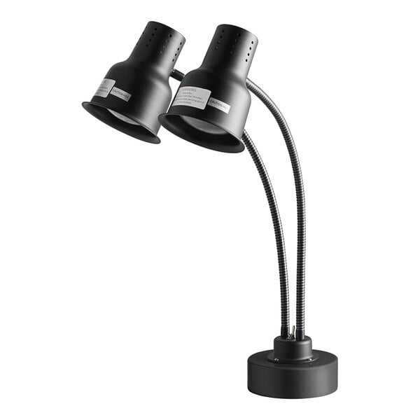 24" Black Dual Arm Flexible Heat Lamp with Weighted Base - 120V, 500W