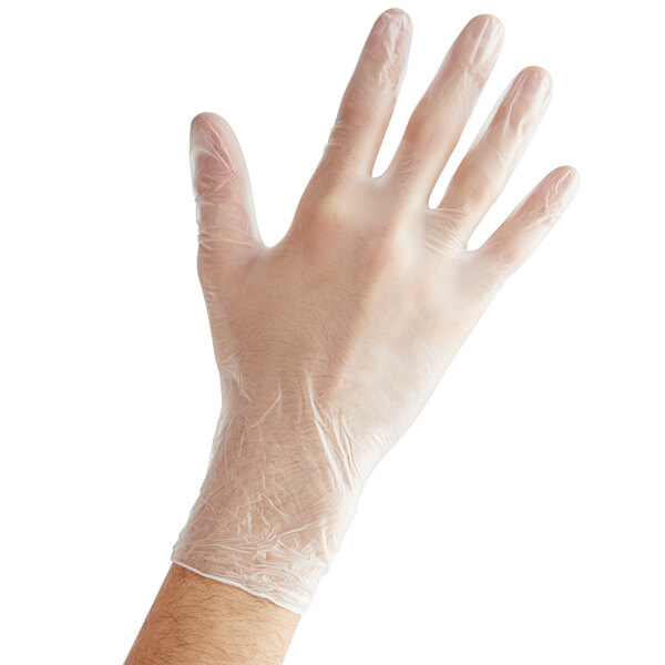 Medium Powder-Free Disposable Clear 3 Mil Thick Vinyl Gloves for Foodservice - 100/Box