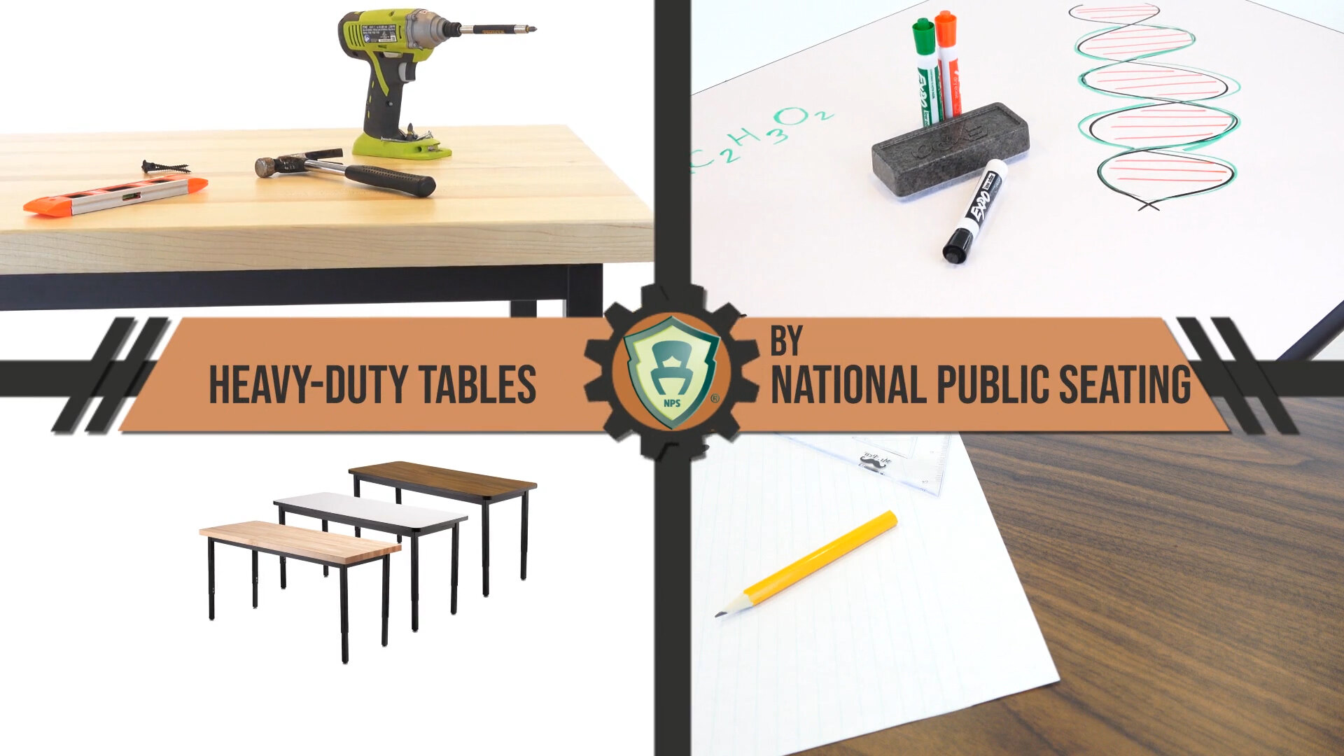 NPS Heavy Duty Steel Table, Gray Frame, 36 x 96 x 30, Whiteboard Top