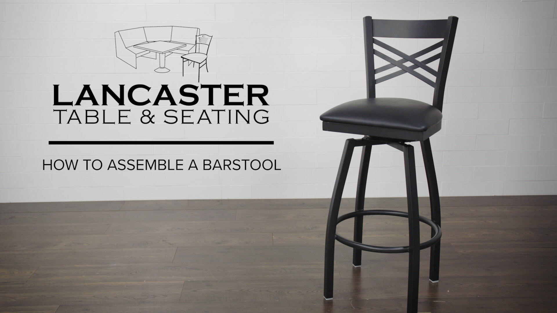 Lancaster Table & Seating Black Finish Ladder Back Swivel Bar Stool with  Vintage Wood Seat