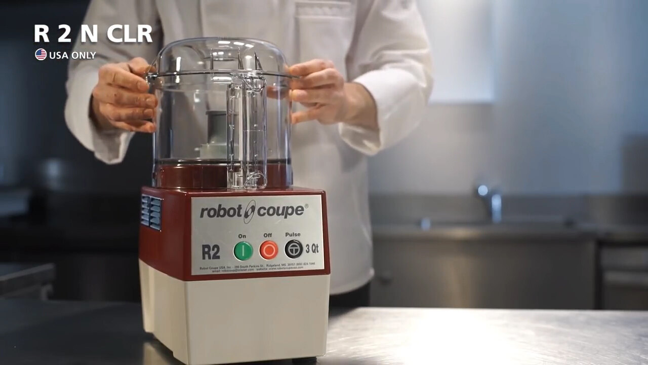 Robot Coupe R2NCLR Commercial Food Processor, 3 liter polycarbonate bowl  (clear) & attachments, 1HP / 120V