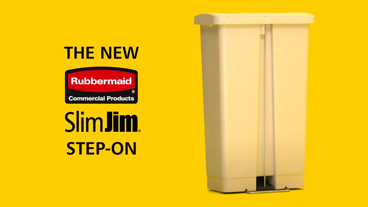 Rubbermaid 1883559 Slim Jim Resin White Front Step-On Rectangular Trash Can  - 72 Qt. / 18 Gallon