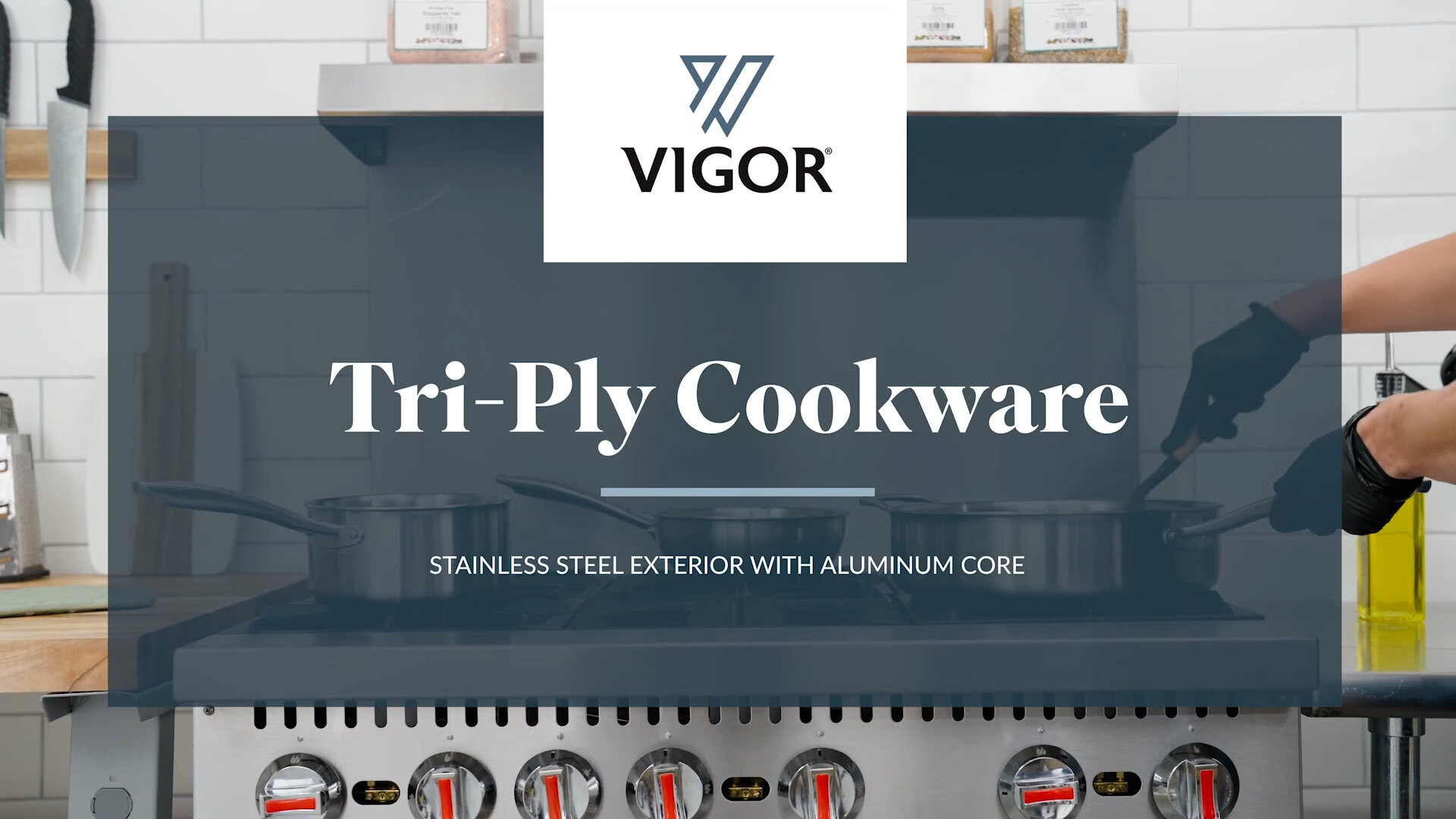 Vigor SS3 Series 14 Tri-Ply Stainless Steel Fry Pan with Helper Handle